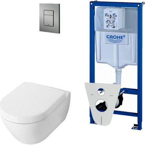 Villeroy & Boch Subway 2.0 Pack WC sans bride avec abattant softclose, réservoir Grohe et plaque de commande chrome mat