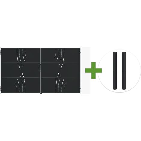 Portail battant acier noir mat 3,5m NALI VELETA H.200cm + 2 poteaux 10x10 acier CARMO (1/5)