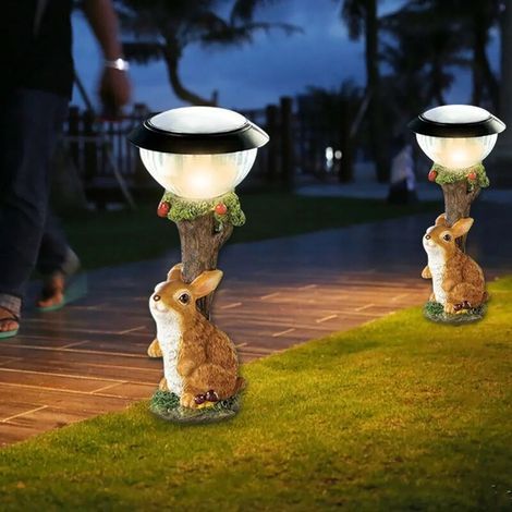 Gartendekoration Katzenstatue Solarbetriebenes Licht, Tierfigur Skulptur, Tierlichter Dekoratives Ornament Kaninchen Dekoration FLITI