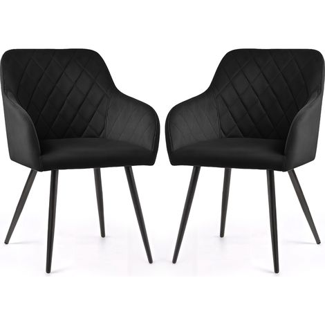 Lot de 2 Chaises en velours matelassées en losanges VELTO Noir pieds noirs (1/5)