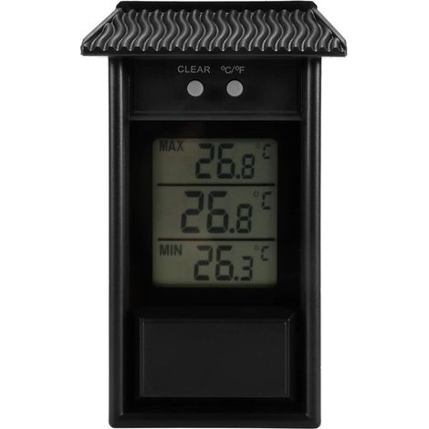 Termometro digitale da parete, visualizza la temperatura massima e minima, funzione di memoria, termometro per serra resistente alle intemperie, nero