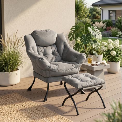 poltrona relax con poggiapiedi e tasca laterale grigia OKMYHOME (1/5)