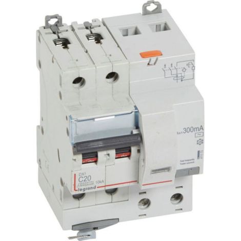 Disjoncteur différentiel monobloc DX³6000 10kA arrivée haute et départ bas à vis 2P 230V à 400V - 20A - typeAC 300mA - LEGRAND
