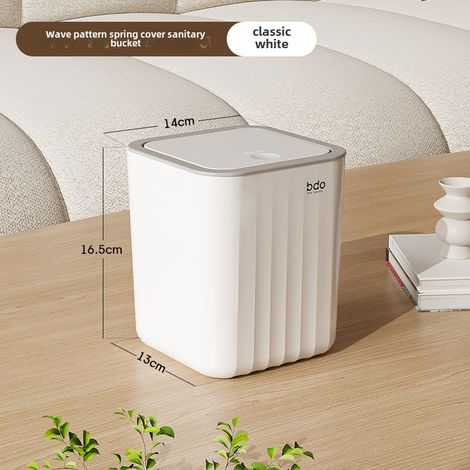 Mini-Büroabfalleimer mit Druckknopf, kleiner Mülleimer für Wohnzimmer, Büro, Schlafzimmer, Auto, leichter, luxuriöser Aufbewahrungsbehälter aus Kunststoff für diverse Gegenstände (Klassisches Weiß) (1/5)