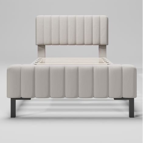 Letto singolo imbottito 90 x 200 cm con rete a doghe e testiera regolabile HOMVRA (1/5)