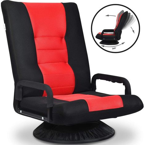 COSTWAY Chaise de Jeu Pivotante 360 Degrés, Chaise Pliante Ajustable en 6 Positions, Dossier Rembourré Confortable (Rouge) (1/5)