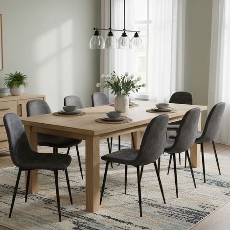 Spanisches Stuhlset, 8 Stühle, Antik-Look, Gepolstert, Dunkelgrau (1/5)