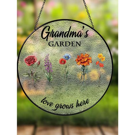 Attrape-soleil vitrail grand-mère fleurs 9 cm, décoration cadeau famille