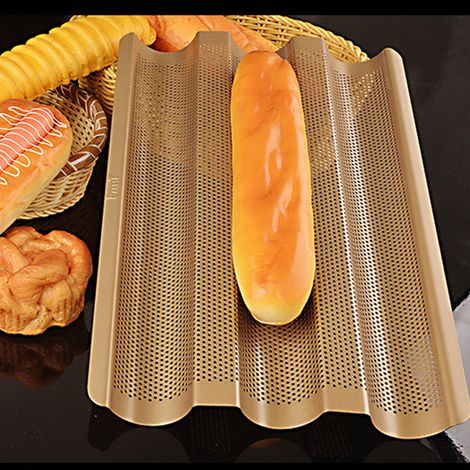 3-fach antihaftbeschichtetes Baguette-Backblech, Kastenform, französische Brotform, Backzubehör, Baguetterahmen, Backhilfen (1/5)