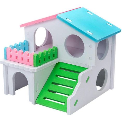 Hamsterhaus aus Holz, Nistplatz für Kleintiere, farbig gestaltet, Spielhütte, 2-stöckig