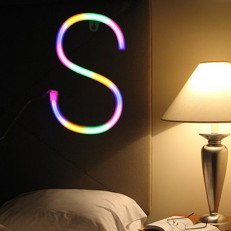 Enseigne lumineuse LED néon en forme de lettre S, décoration murale pour fête de Noël, multicolore (1/5)