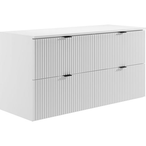 Meuble sous vasque suspendu strié avec planche - Blanc mat - 120 cm - ZEVINI (1/4)