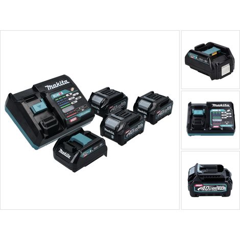 Kit de fuente de alimentación Makita 40 V máx. con 3 baterías BL 4025 de 2,5 Ah (3x 191B36-3) + Cargador rápido DC 40 RA (191E07-8) + Adaptador de carga ADP10 LXT a XGT 14,4 V 18 V (191C10-7) (1/5)