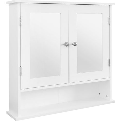ML-Design Mobiletto Pensile da Bagno Armadietto a Specchio Contenitore con 2 Ante 56x58x13 cm Armadio da Parete Stile Country Shabby Mobile Portaoggetti Multiuso Salvaspazio Arredo in Legno MDF Bianco (1/5)