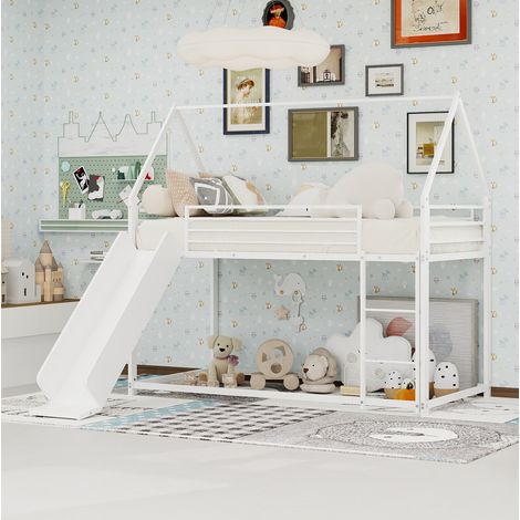 Lit superposé 90x190 cm blanc – avec toboggan, sans matelas (1/5)