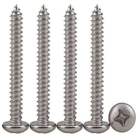50pcs 304 Stainless Steel Phillips Truss Head Screws, Self Tapping and Drilling Wood Screws, Full Thread, Standard Phillips Groove, M4 x 50 (1/4)