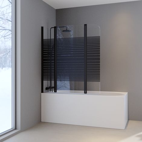 Badewannenfaltwand MARWELL Black Lines 125 x 140 cm Duschwand für Badewanne 3-teilig faltbar in matt schwarz - Duschabtrennung aus 4 mm ESG (1/5)