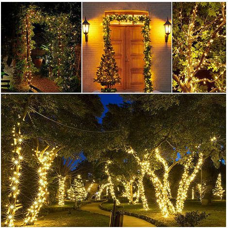 Solarleuchten für den Außenbereich, wasserdichte Solar-Lichterkette für Gartenbäume, Innenhof, Hochzeit, Party, Weihnachten (warmweiß), 100 LEDs, 12 m, 8 Modi. Beleuchtungslicht (1/5)