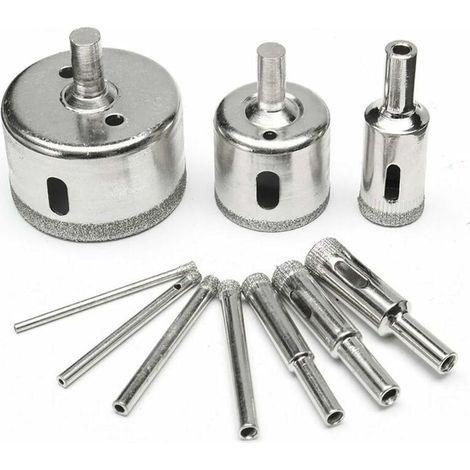 Lot de 10 forets diamantés de 6 à 30 mm pour scie-cloche avec revêtement diamant pour verre, céramique, carrelage, porcelaine, marbre, granit (1/5)