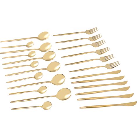 Ensemble de couverts 24 pièces or et argent inoxydable pour mariage, fête et banquet (1/5)