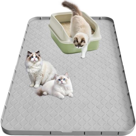 Large Cat Litter Mat 88 × 56 cm, Silicone Cat Litter Mat, Cat Litter Tray Mat, Waterproof Cat Litter Mat, Non-Slip Foldable, Easy to Clean, Grey (1/5)