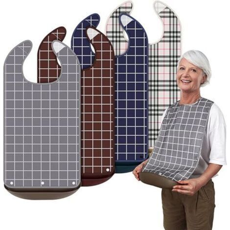 Lot de 4 bavoirs pour adultes, imperméables, protège-vêtements, avec récupérateur de miettes amovible. Bavoirs pour hommes et femmes.