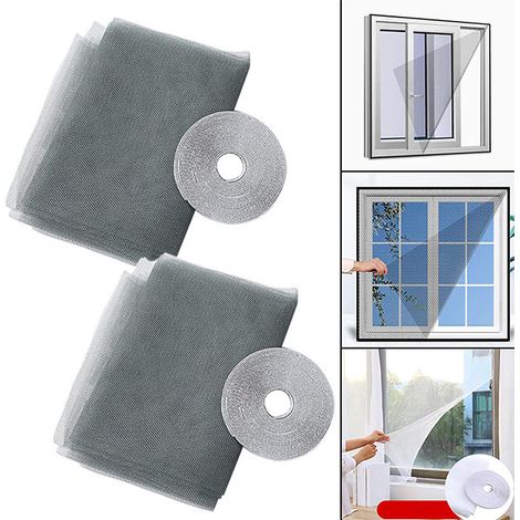 2pcs Moustiquaire Fenêtre,avec 2 Auto-Rubans Adhésifs,150 x 180cm Filet Moustiquaire Auto-Adhésif,Moustiquaire Fenêtre Découpable(gris) (1/5)