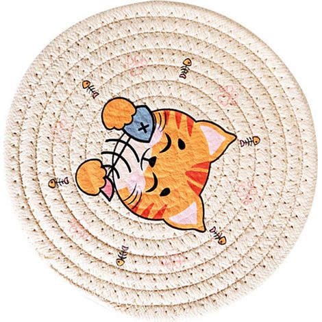 Dessous de plat isolant de table 18 cm, dessous de plat rond isolant pour assiette, couleur kaki orange chat