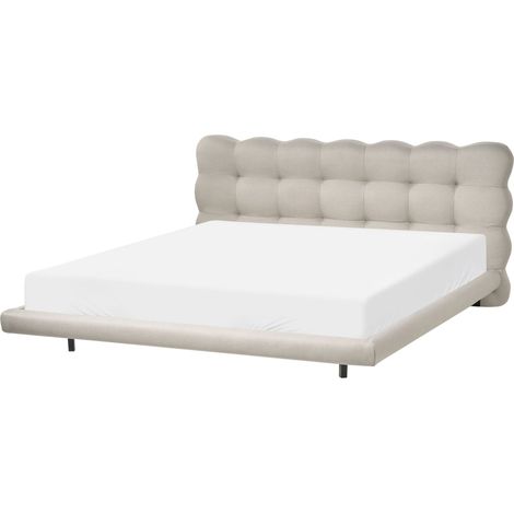 Letto matrimoniale in tessuto con testata trapuntata Beige 180 x 200 cm Soulisse