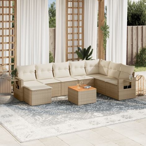 Salon de Jardin Modulaire 9 Pièces en Résine Tressée Beige avec Meuble Bas et Coussins - PANGIVO (1/5)
