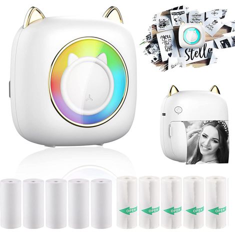 Mini imprimante pour iPhone et Android, mini imprimante photo sans fil, imprimante d'étiquettes, mini imprimante thermique Bluetooth portable pour l'impression d'étiquettes, journal (1/5)