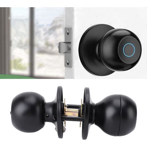 Cerradura inteligente con pulsador – 3 modos de apertura (huella dactilar, aplicación, llave) – Batería recargable (USB-C) – Fácil instalación para puertas de 35–55 mm de grosor – Color negro (1/5)