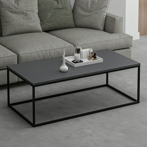 Mesa de Centro Arcella, Forma Rectangular, Tapa Madera Noble, Estructura Antracita, 120x60x42h cm (1/5)