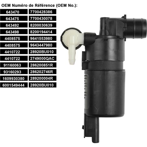 Pompe Lave Glace pour 207 307 C2 C3 C4 Xsara Picasso Clio 3 4 Scénic Twingo 2 Trafic Kangoo Dacia Sandero Duster Logan Fiat Opel 643475 (1/4)