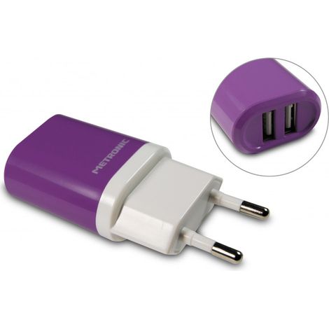 Chargeur secteur 2 USB-A 2 A - violet (1/3)