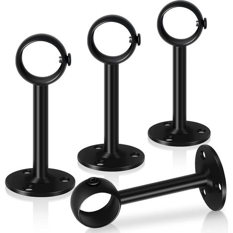 Lot de 4 supports de tringle à rideaux noirs de 33 mm en acier inoxydable très résistants pour tringle à rideau, placard, armoire, plafond (1/5)
