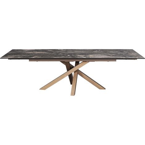Table à manger rectangulaire extensible 8/10 pers. en céramique effet Marbre brun et piètement bronze 180/260x98 cm - Molina (1/5)