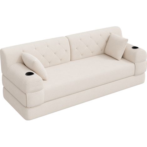 CHICFURN Divano letto 208x80x81 cm in tessuto a coste beige, 3 posti, senza montaggio (1/5)