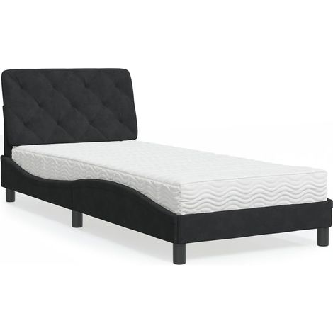 Cama con colchón terciopelo negro 90x200 cm vidaXL (1/5)