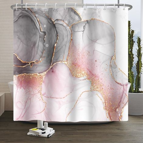 Rideau de Douche en marbre Gris Rose Rideau de Salle de Bain imperméable à la Poudre d'or Abstrait de Luxe coloré Rose à Pois dorés Rideau de Douche en marbre Lavable en Machine 120x180cm (1/5)