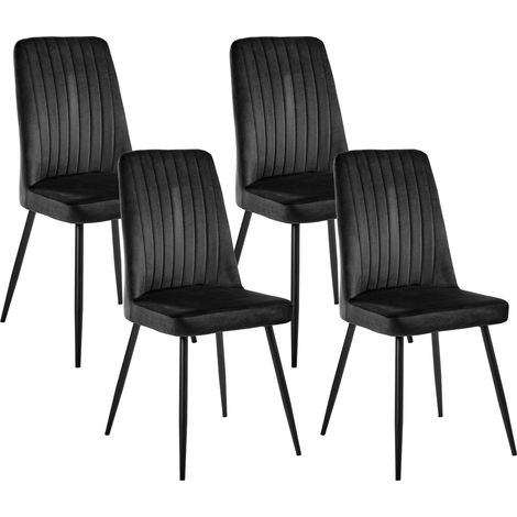 Set di 4 sedie da pranzo con seduta in velluto nero senza braccioli e gambe in ferro nero Kirby