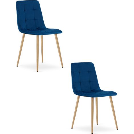 Set di 2 sedie Kara in velluto blu e gambe effetto legno (1/5)