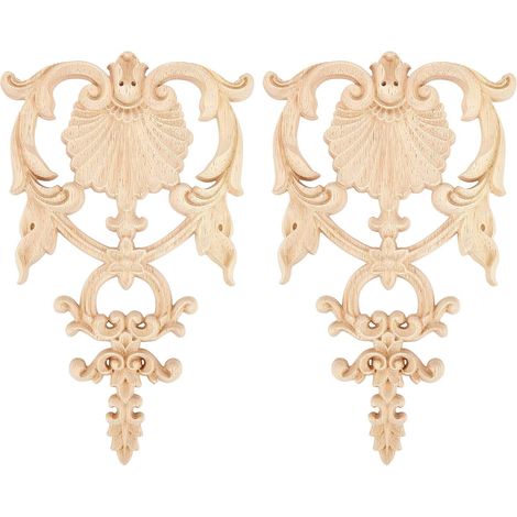 2PCS Moulure Décorative Corbeau en Bois 19x11.7cm Artisanat sculpté en Boi Non Peint Porte Décor Onlay Feuille Corbeaux en Boi pour Décorations pour la Maison (1/5)