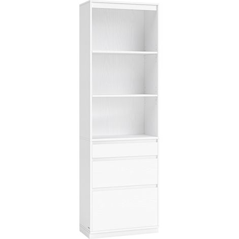 Vasagle – Bibliothèque haute 180 cm – 3 tiroirs réglables – Étagères amovibles – Blanc neige – Gain de place pour salon, chambre, bureau