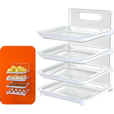 Wandmontiertes, faltbares und stapelbares 4-stöckiges Serviertablett für Speisen, ideal zum Teilen von Gerichten und Fondue (weiß). (1/5)