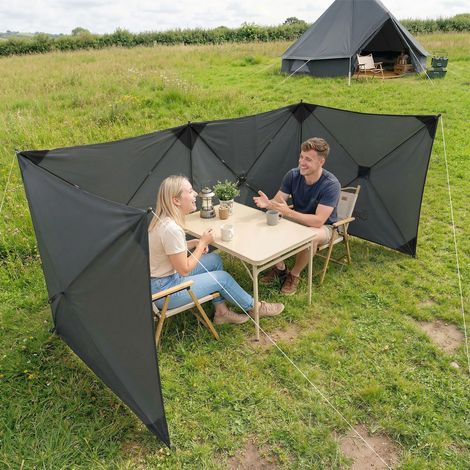 Paravento/schermo per la privacy pieghevole da campeggio con tiranti, picchetti e borsa per il trasporto, per campeggio e giardino, 480 x 120 cm, grigio scuro