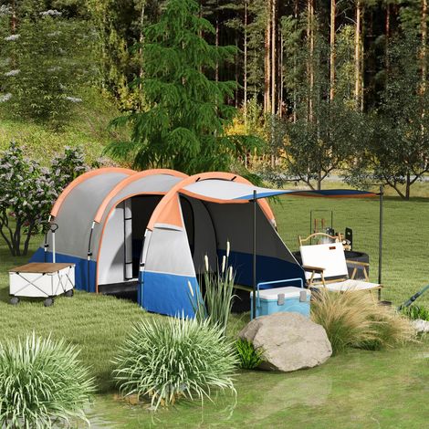 Tente 3 personnes Multicolore avec 2 chambres et sac de transport étanche 420x200x150 cm