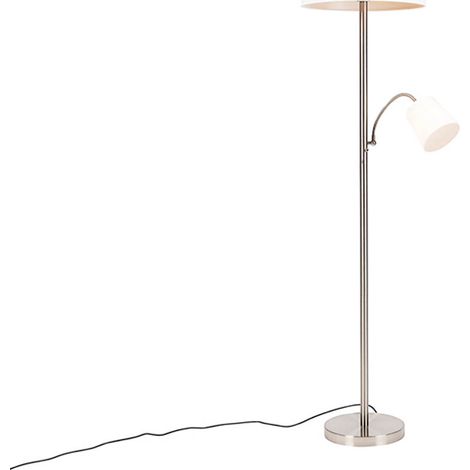 QAZQA Lampada da terra con braccio flessibile retro - Classico - Acciaio,Tessuto - Acciaio/Bianco - Oblungo E27 Max. 1 x 9 Watt