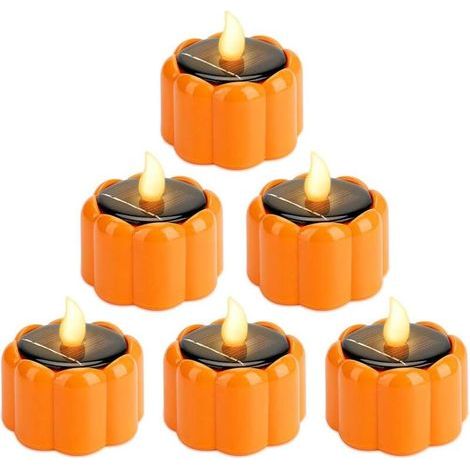 Bougies Chauffe-Plat Citrouille solaires, 6 pcs Bougies chauffe-plat Alimenté Batterie, Lumières LED sans flamme Halloween Lanternes à Piles Lumière Décor pour décorations d'halloween (1/4)