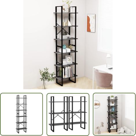 The Living Store Étagère de rangement Gris 60x30x210 cm Bois d'ingénierie - Étagère De Rangement - Bibliothèque - Meuble De Rangement - Étagère Grise - Étagère En Métal (1/5)